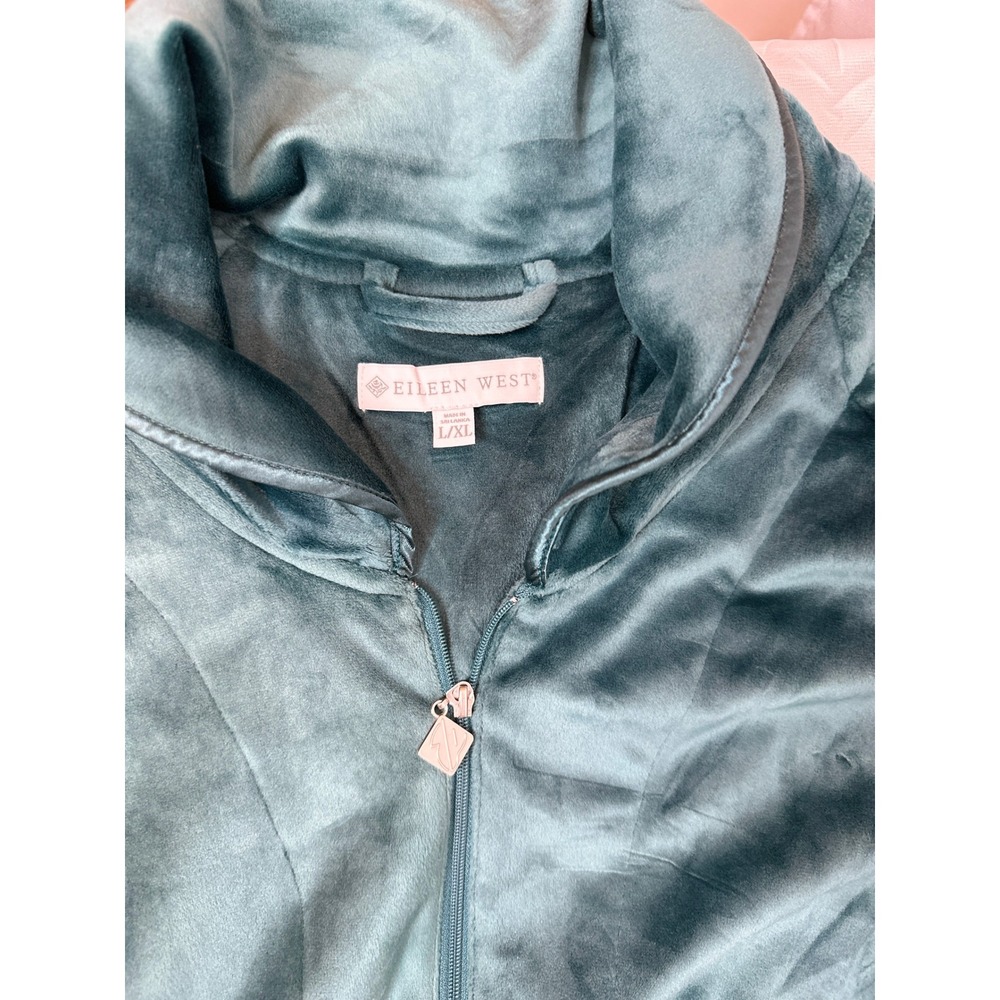 Eileen West Lux Velour Zip Front Green Robe LARGE/XL Leisure Classic Loungewear - Picture 4 of 8